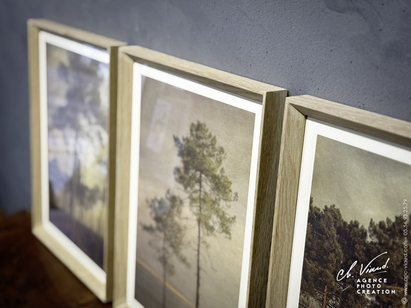 cadre chêne massif design pour un triptyque de gravures